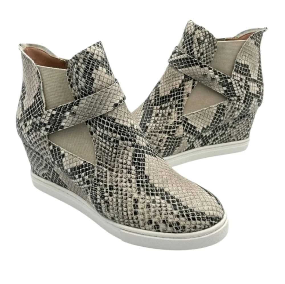 Linea Paolo Freshton Snakeskin Leather Round Toe Wedge Zipper Sneaker Bootie